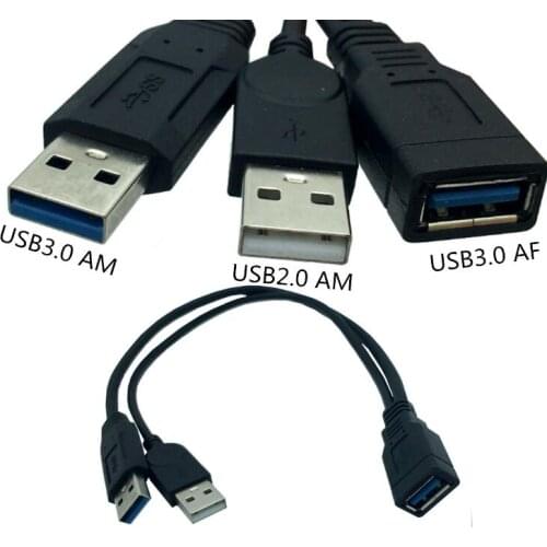 LBSC USB 3.0 USB3.0 Male to Dual USB Female Extra Power Data Y Extension Cable for 2.5" Mobile Hard Disk