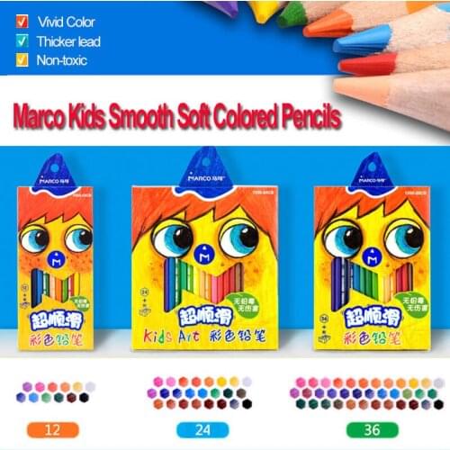 Lapis Marco 12/24/36 Color Pencils For Kids Art Supplies Wooden Oil Pastel Colored Painting Pencil Smooth Soft Sharpener Free