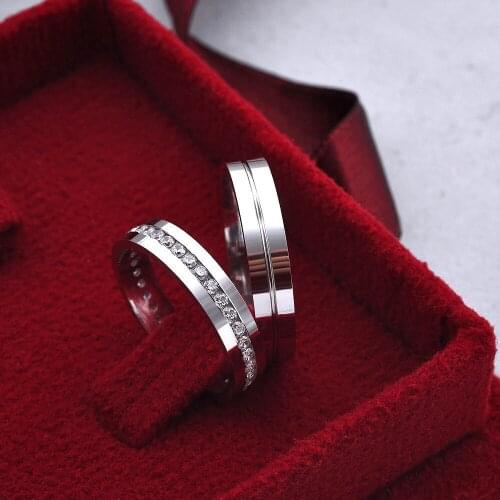 SILVERFONI 925 Sterling Real Silver Wedding Rings Set For Men And Women Jewelry Hand Made Anniversary Gift New Season Gold Plate