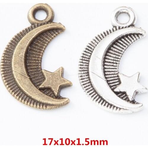 140 pieces of retro metal zinc alloy moon and star Pendant for DIY handmade jewelry necklace making 8081
