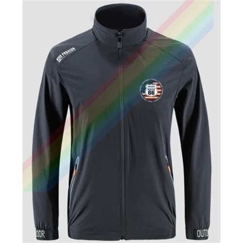 Historic Route 66 Popular Logo Breathable Jacket Mens Outdoor Zippered Comfortable Light Soft Fashion Casual Front Printing