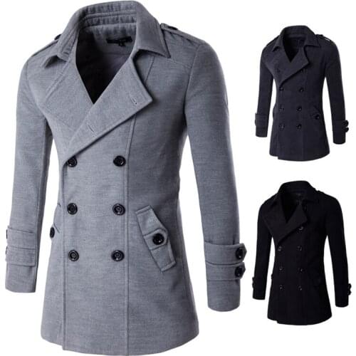 Hot 2019 autumn winter thicken Korean fashion Slim long trench coat mens solid color double-breasted suit collar Windbreaker