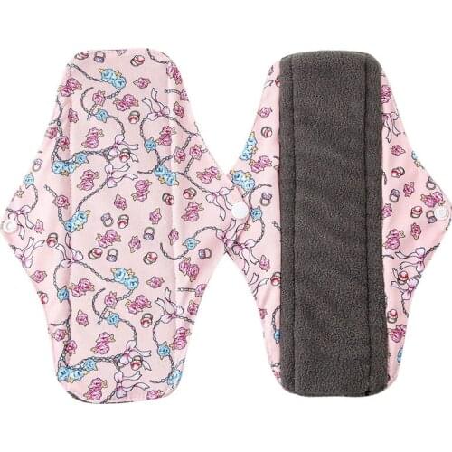Washable Resuable Sanitary Pads Bamboo Cloth Pads Reusable Serviette Hygienique Cartoon Print Women Menstrual Pads Size S M L