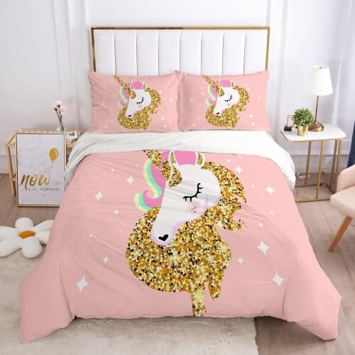 Cartoon Duvet Cover Set 3D Unicorn Children Bedding Set For Kids Baby Quilt Cover Pillowcases Girls Bedclothes