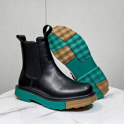 Men Color Thick Sole Platform Streetwear Fashion Casual Hip Hop PU Leather Martin Boots Shoes Male Motorcycle Chelsea Boots Shoe