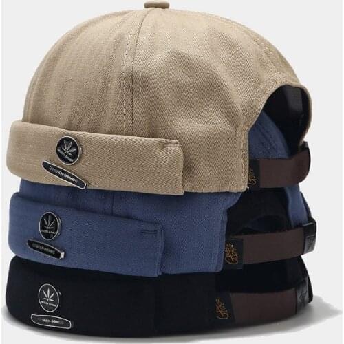 Men Women Skullcap Sailor Cap Metal Leaf Rivet Warm Rolled Cuff Bucket Cap Brimless Hat Solid Color Adjustable Cotton Hats