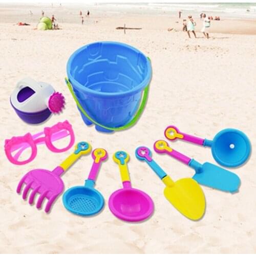 9 Pieces Sand Toys Set in Reusable Mesh Bag with Other Tools Kit Macaron Kids Beach Sand Toys Castle Shovel Bucket Set