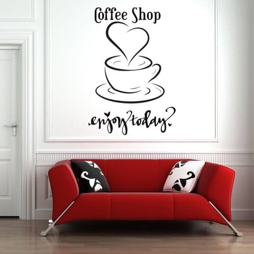Coffee Shop Decor Decal Sticker Word Self Adhesive Cup Vinyl DIY Wall Decals Cafe Dining Kitchen Home Decoration Mural D505