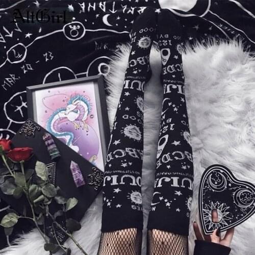 AltGirl Dark Magic Star Moon Printed Socks Women Gothic Punk Streetwear Mall Goth Harajuku Casual Retro Y2k Black Hosiery Female