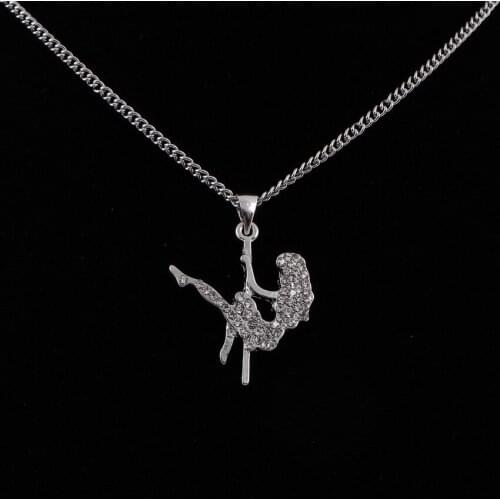 New Fashion Personality Full Rhinestone Dancing Girl Pendant Necklace