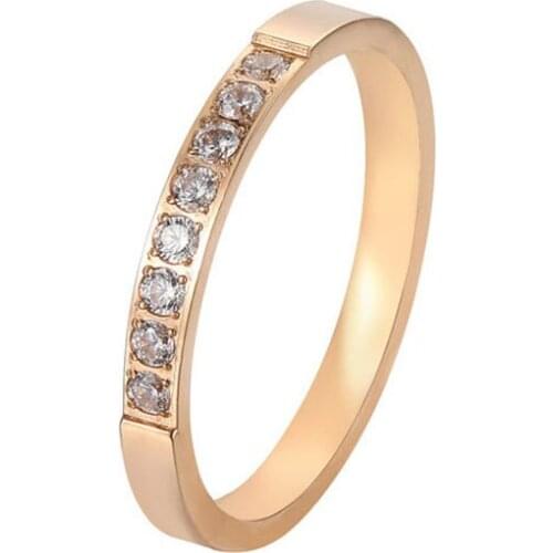 New 3mm CZ Stone Stainless Steel Rings for Women Small Rose Gold Black Color Wedding Bands
