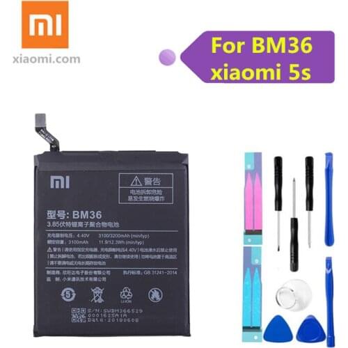 Original Xiaomi Replacement Battery BM36 For Xiaomi Mi 5S MI5S 100% New Authentic Phone Battery 3200mAh+tools