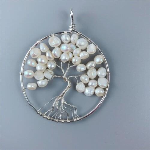 50mm Handmade Natural Oyster Pearl Pendant Necklaces Accessories Tree of Life Pendant Charms Fit Necklaces Jewelry Making