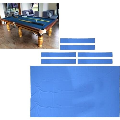 Professional 9 ft Pool Table Felt + 6 Felt Strips, Billiard Snooker Cloth Felt for 9 Foot Table, Blue, 0.9mm Thickness