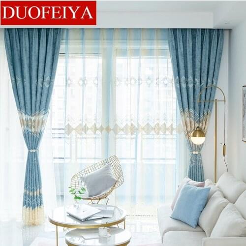 Blue Curtains Fabric Modern Curtain for Living Room Bedroom Simple Boys Living Room Light Embroidered Curtains Curtains