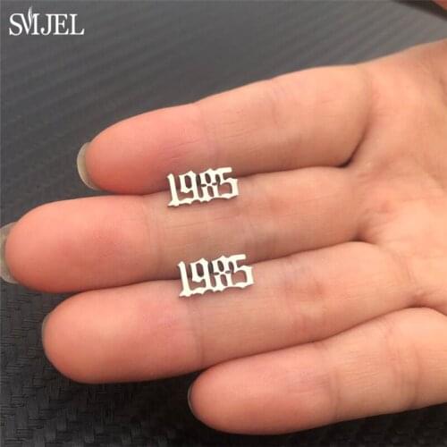 SMJEL Customs Numeral Numbers Earrings for Women Memorial Day Wedding Bridal Ear Jewelry Year Number 1985 1988 to 2000 Studs