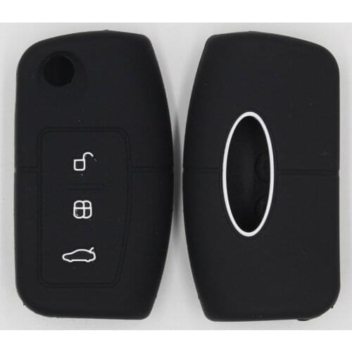 Silicone Car Key Case For Ford Focus 3 4 MK3 ST RS Kuga Escape Ecosport Fiesta 3 Buttons Smart Remote Fob Protect Cover Keychain