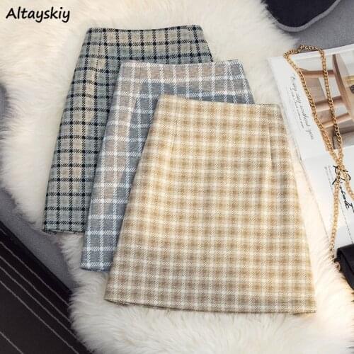 Skirt Women Plaid Student Chic Short Fashion Sexy Mini Spring Female All-match Popular Khaki Empire Vintage Teens Newly Ulzzang