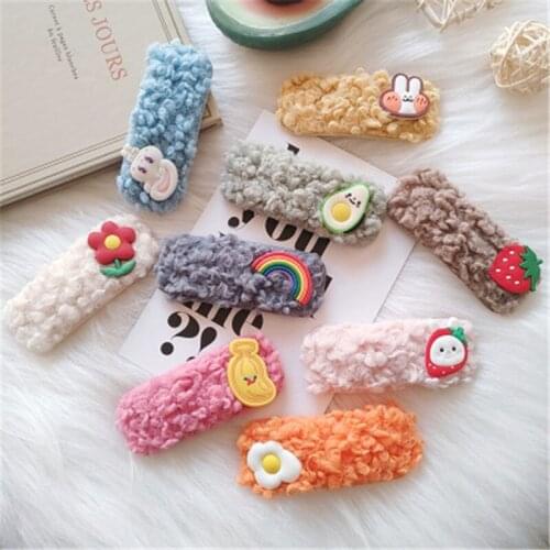 1pc Cute Girls Little Lamb wool Clip Hair soft Rubber Animals And Fruit toddlers colorful Hair Clips Kids child winter Hair acc