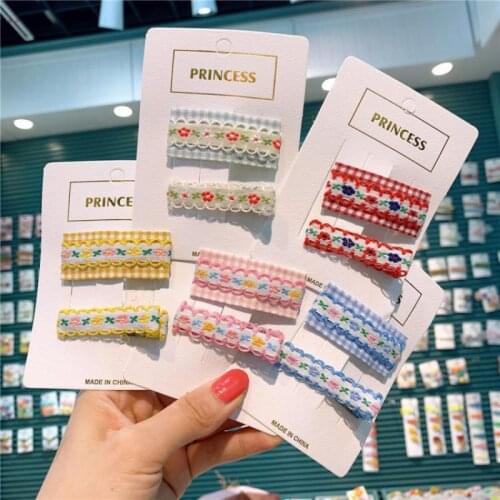 Childrens Floral Embroidered Hair Pins Baby Girls Hair Accessories Set Hair Clip Hair Grip Kids Hair Trim Tools Barrettes 2pcs