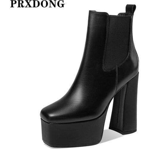 Basic Autumn Winter Thick Platforms Women Ankle Boots Genuine Leather Concise Casual Chunky High Heels Shoes Woman Short Boots