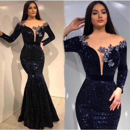 Mermaid prom dresses 2021 sweetheart neckline long sleeve sequins sparkly shinning long evening dresses