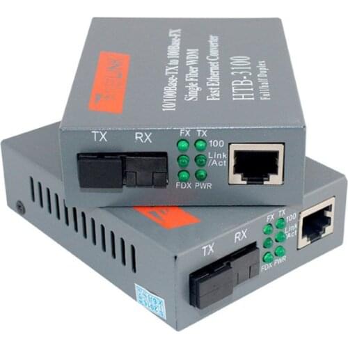 100M Optical Fiber Transceiver Media Converter single-mode SC Port rj45 External Power Supply 25KM Fiber Transceiver HTB-3100