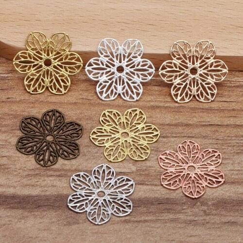 100pcs 22mm Brass Sheet Filigree Hollow Flowers Connectors Handmade Material DIY Jewelry Findings