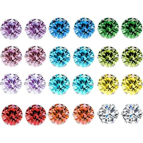 12 Pairs/ Set Classic Fashion Colorful Cubic Zircon Earring Set Ear Studs Crystal Rhinestones Stud Earrings For Women
