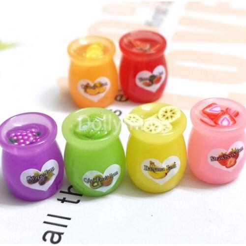 6pcs Dollhouse Miniature Resin Mini Fruit Jam Bottle Drinks Pretend Play Kitchen Food for blyth Barbies 1/6 Doll Miniature Toys
