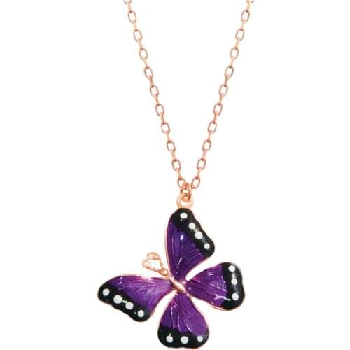 925 sterling Silver Rose Plated Purple Enamel Butterfly