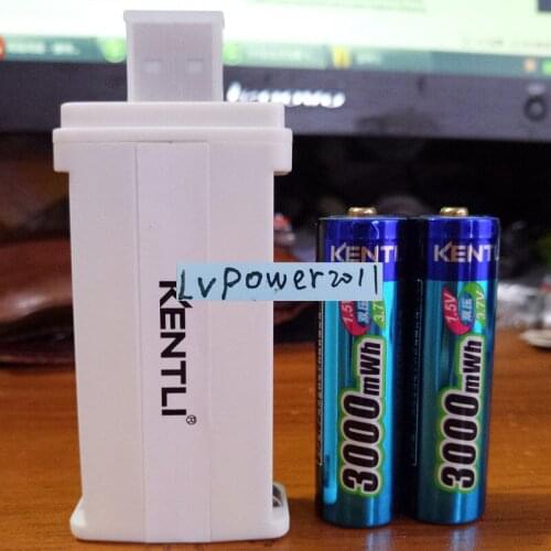 KENTLI 2pcs 1.5v 3000mWh AA rechargeable Li-polymer li-ion polymer lithium battery + 2 slots USB smart Charger