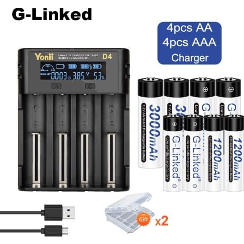 AA+AAA NiMH 1.2V Rechargeable Battery 1200mAh for Toys Mice Electronic Scales+LCD Battery Charger for 1.2V AA AAA Batteries