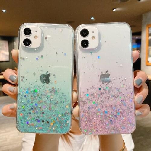 Bling Gradien Glitter Phone Case For iPhone 12 Pro Max 11 XR XS Max X 7 8 Plus 12Mini 11Pro SE 2020 Soft Transparent Back Cover