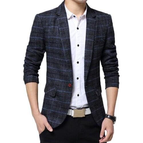 Blazer men slim fit suit jacket brand costume homme mens lattice Formal jacket fashion design casual plaid dress suit jackets