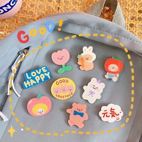 INS Fashion Cute Japanese Creative Cartoon Acrylic Brooch Girl Student Decoration Accessories Clothes Bag Pendant Badge Pin