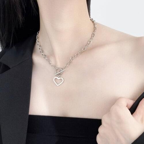 316L Stainless Steel New Fashion Fine Jewelry Love Heart OT Shape Buckle Charms Thick Chain Choker Necklaces & Pendant For Women