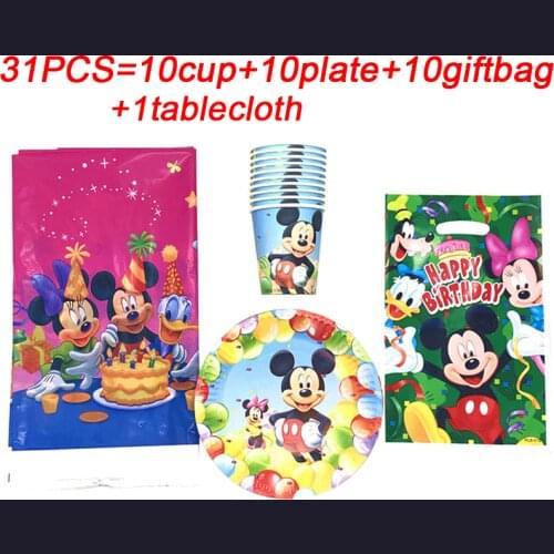 Kids Mickey Mouse Theme Birthday Party Supplies Paper Cup Plate Gift Bags Party Tablecloth Baby Mickey Mouse 1st Birthday Decor