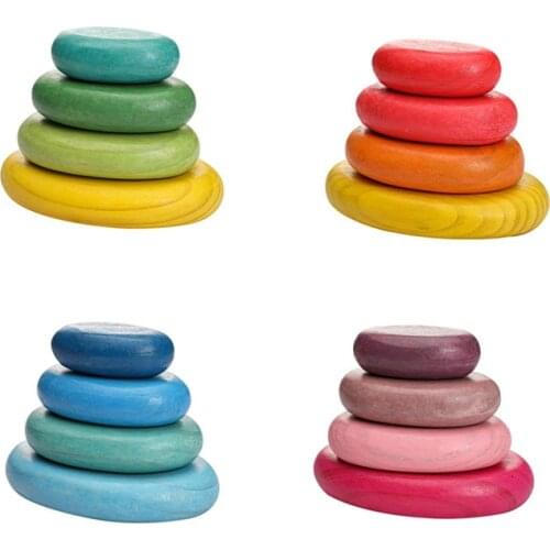 Baby Wooden Building Block Jenga Rainbow Stacked Stone Montessori Educational Toy Balanced Stacking Toys Children Gifts