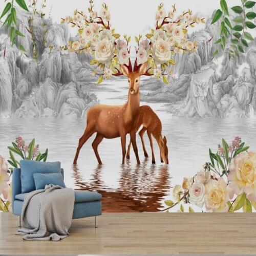 Diantu 3D Wallpaper Living Room bedroom study Wall Mural Modern Dream Forest Deer Chinese Style Painting Wallpaper