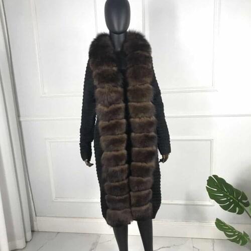 Long Knitted Cardigan Women Real Fox Fur Trims Autumn Winter Fashion Casual Coat Sweater Hot Sale