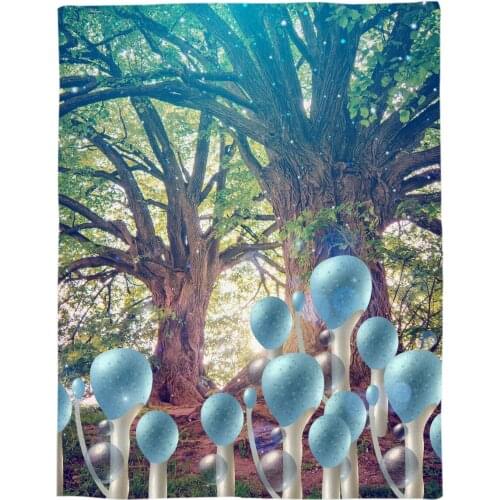 Forest Mushroom Scenery Printed Flannel Blanket Soft Throw Blanket Machine Washable Blankets for Beds