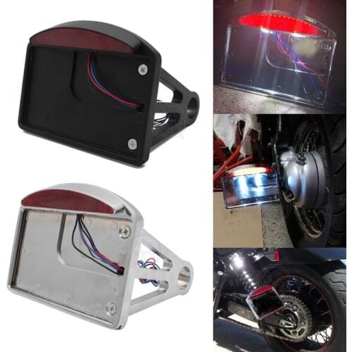 Chrome/Black Side Mount License Plate Holder + Red License Light For Harley Suzuki Honda Shadow ACE VT750 Yamaha Cruisers