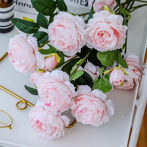 Colorful 3 Head Peony Artificial Flowers Long Branch Fake Peony DIY Wreath For Party Wedding Home Decoration Accessories Product
