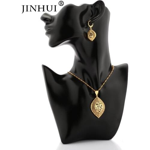 Jin Hui African Dubai New Fashion gold color jewelry sets women gifts wedding 45cm Pendant Necklace and Earrings sets Send Mom