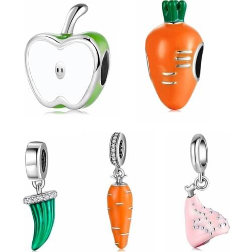 925 Sterling Silver Enamel Fruits and Vegetables Pendant DIY Beads Jewelry making Fit Original European Fine charms Bracelet