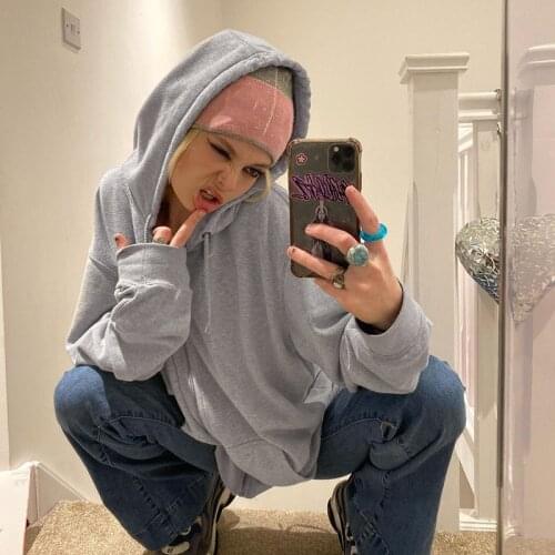 SEASONS Solid Loose Oversized Jacket Women Zip Korean Fashion Hooded Sweatshirt Hip Hop Casual Hoodies Coats Autumn ASCO83575