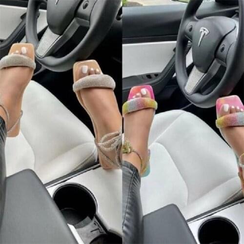 Summer Women Ankle Crisscross Frenulum Sandals Handmade Rhinestones Sexy Open Toe Beach Plus Size Vacation Portable Sandalias