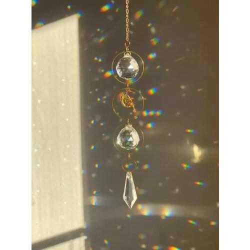 Handmade Sun Catcher - Fairy on The Moon Geometric Suncatcher Celestial Gold Plated