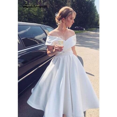 Little White Short A-line Beach Wedding Dresses vestidos de noiva Pleat white Tea-Length Wedding Gowns Hochzeit